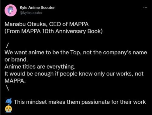 We Want The Anime To Be Remembered, Not The MAPPA Name, Says CEO